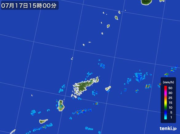 奄美諸島(鹿児島県)の雨雲レーダー(2015年07月17日)