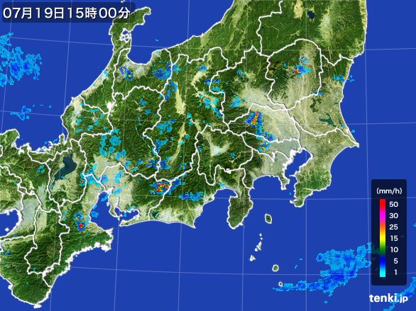 関東・甲信地方の雨雲レーダー(2015年07月19日)