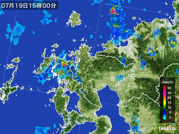 佐賀県の雨雲レーダー(2015年07月19日)