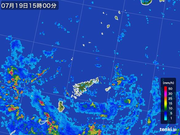 奄美諸島(鹿児島県)の雨雲レーダー(2015年07月19日)