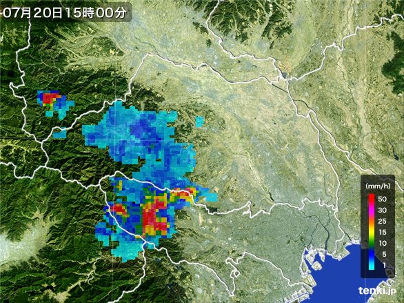 埼玉県の雨雲レーダー(2015年07月20日)