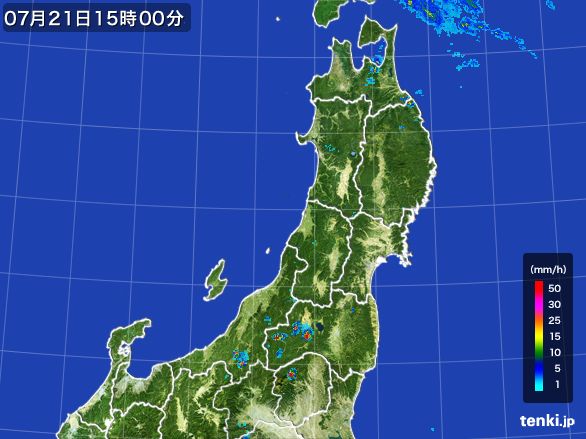 東北地方の雨雲レーダー(2015年07月21日)