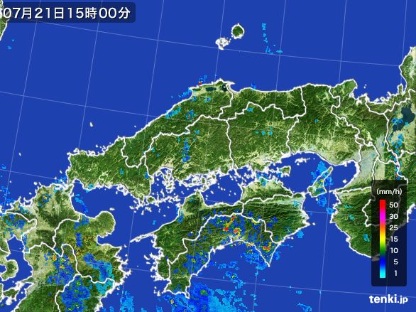 中国地方の雨雲レーダー(2015年07月21日)