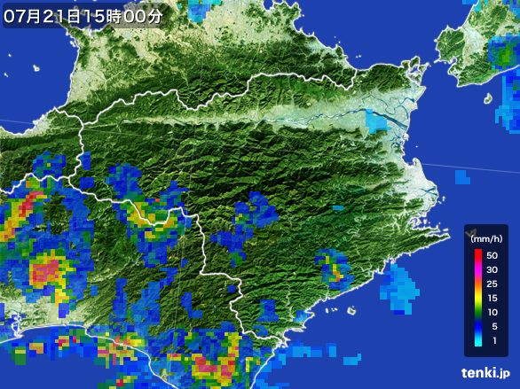 徳島県の雨雲レーダー(2015年07月21日)