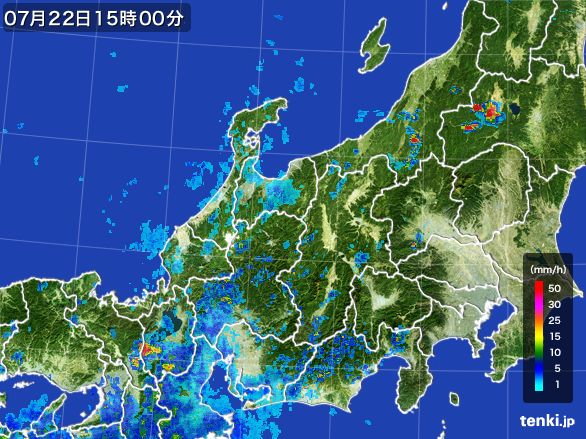 北陸地方の雨雲レーダー(2015年07月22日)