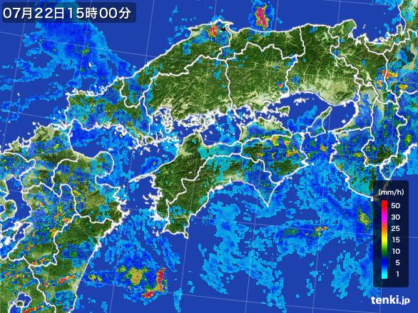 四国地方の雨雲レーダー(2015年07月22日)