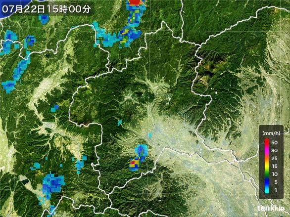 群馬県の雨雲レーダー(2015年07月22日)