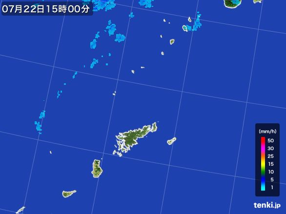 奄美諸島(鹿児島県)の雨雲レーダー(2015年07月22日)