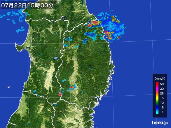 岩手県の雨雲レーダー(2015年07月22日)