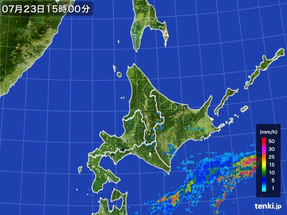北海道地方の雨雲レーダー(2015年07月23日)
