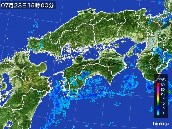 四国地方の雨雲レーダー(2015年07月23日)