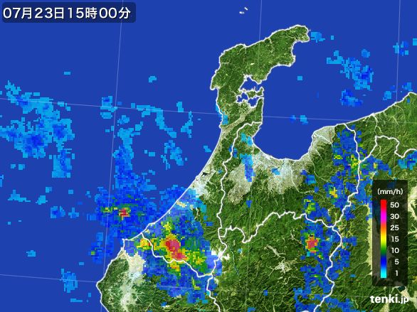 石川県の雨雲レーダー(2015年07月23日)