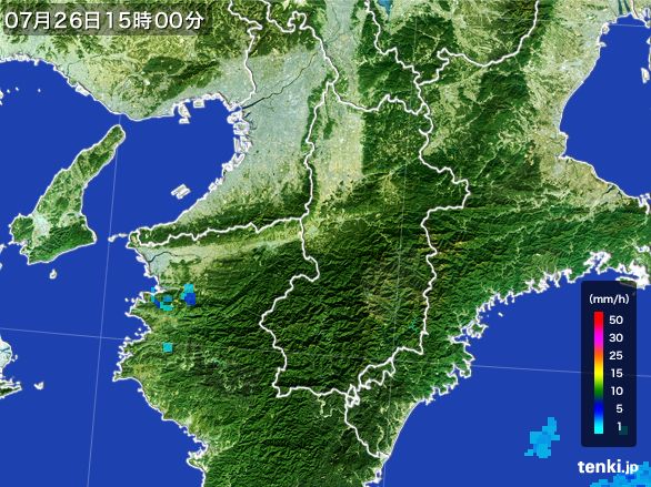奈良県の雨雲レーダー(2015年07月26日)