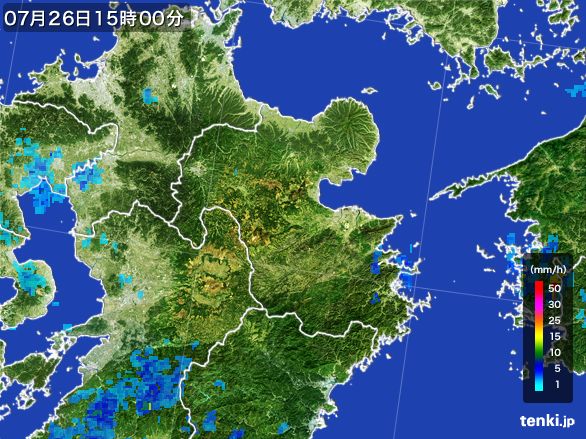 大分県の雨雲レーダー(2015年07月26日)