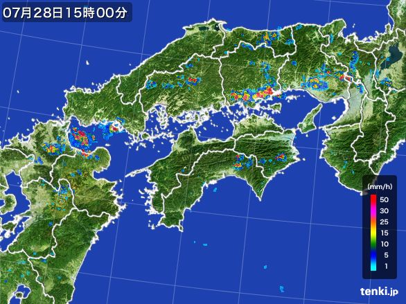 四国地方の雨雲レーダー(2015年07月28日)