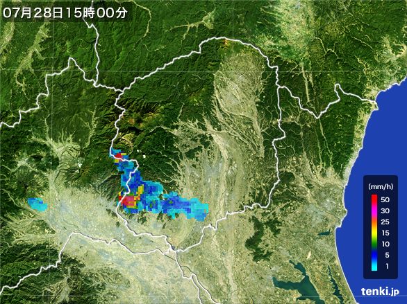 栃木県の雨雲レーダー(2015年07月28日)