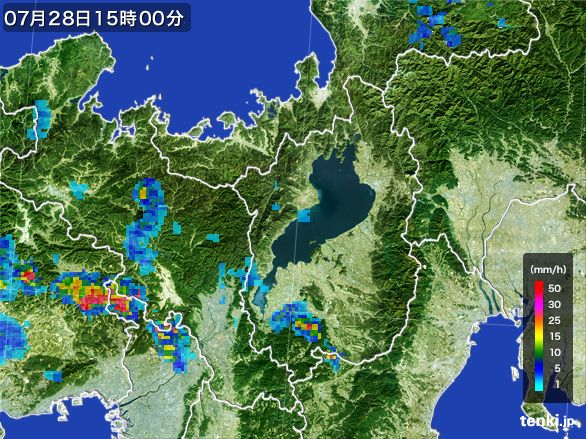 滋賀県の雨雲レーダー(2015年07月28日)