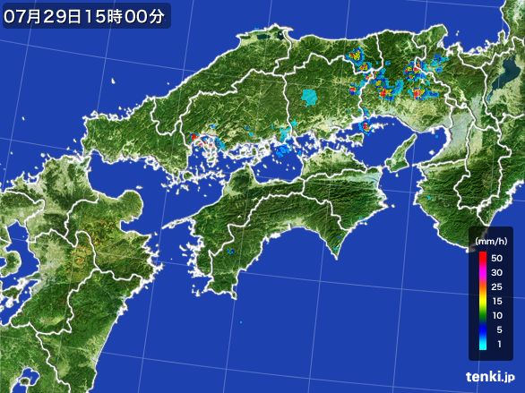 四国地方の雨雲レーダー(2015年07月29日)