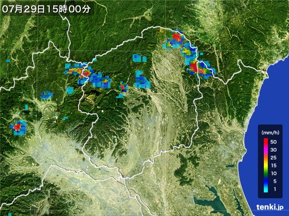 栃木県の雨雲レーダー(2015年07月29日)