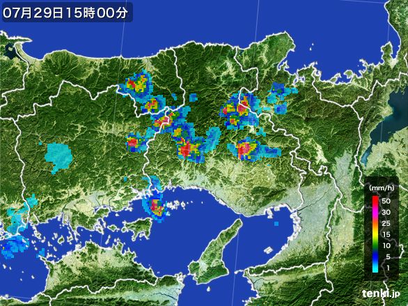 兵庫県の雨雲レーダー(2015年07月29日)