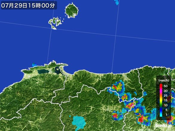 鳥取県の雨雲レーダー(2015年07月29日)