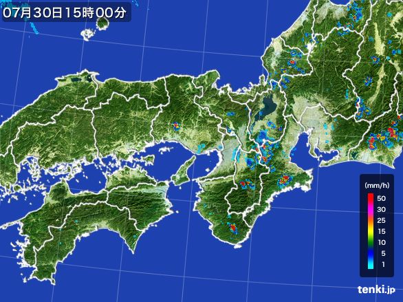 近畿地方の雨雲レーダー(2015年07月30日)