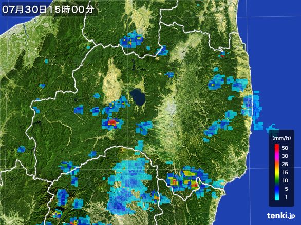 福島県の雨雲レーダー(2015年07月30日)