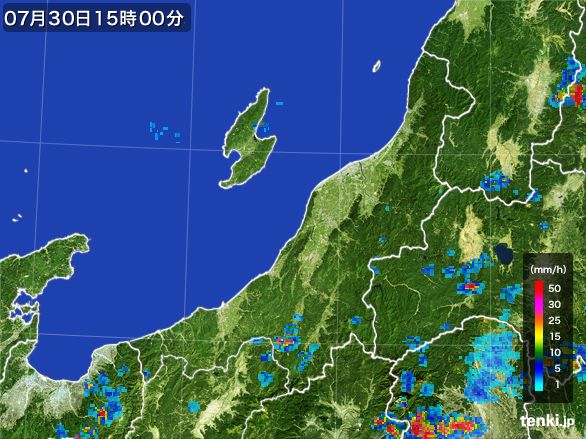 新潟県の雨雲レーダー(2015年07月30日)
