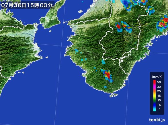 和歌山県の雨雲レーダー(2015年07月30日)