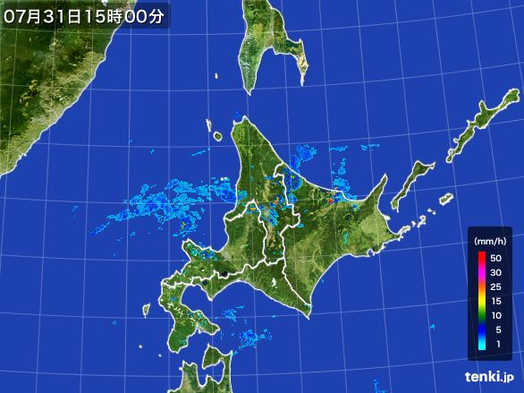北海道地方の雨雲レーダー(2015年07月31日)