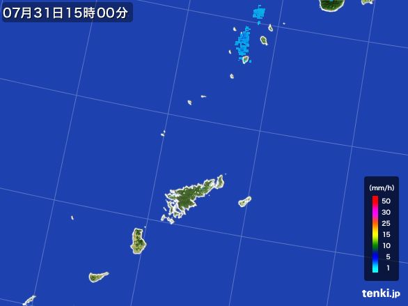 奄美諸島(鹿児島県)の雨雲レーダー(2015年07月31日)