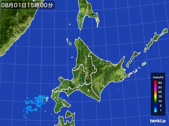 北海道地方の雨雲レーダー(2015年08月01日)