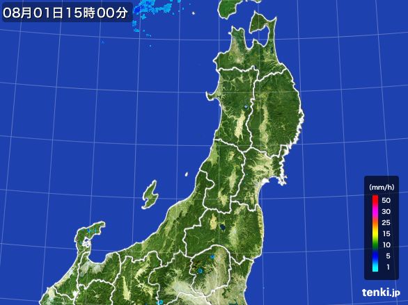 東北地方の雨雲レーダー(2015年08月01日)