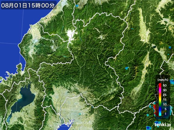 岐阜県の雨雲レーダー(2015年08月01日)