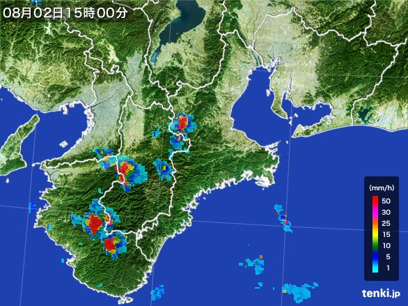 三重県の雨雲レーダー(2015年08月02日)