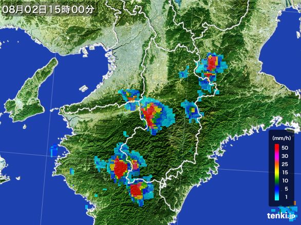 奈良県の雨雲レーダー(2015年08月02日)