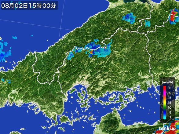 広島県の雨雲レーダー(2015年08月02日)