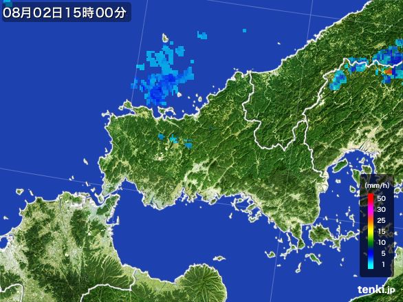 山口県の雨雲レーダー(2015年08月02日)