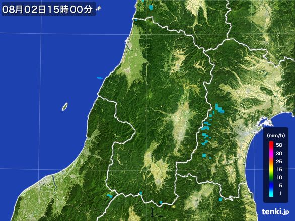 山形県の雨雲レーダー(2015年08月02日)