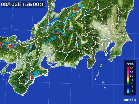 東海地方の雨雲レーダー(2015年08月03日)
