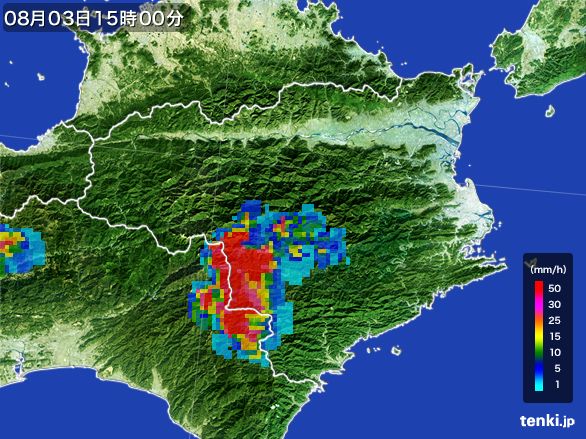 徳島県の雨雲レーダー(2015年08月03日)