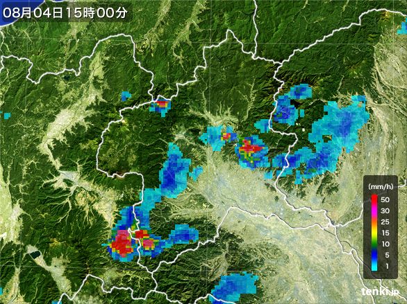 群馬県の雨雲レーダー(2015年08月04日)