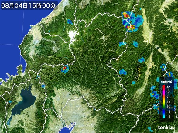 岐阜県の雨雲レーダー(2015年08月04日)