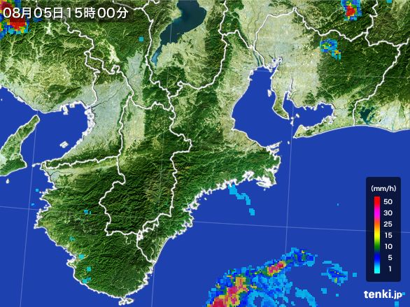 三重県の雨雲レーダー(2015年08月05日)