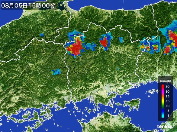 岡山県の雨雲レーダー(2015年08月05日)