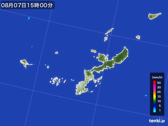 沖縄県の雨雲レーダー(2015年08月07日)