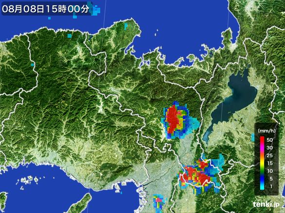 京都府の雨雲レーダー(2015年08月08日)