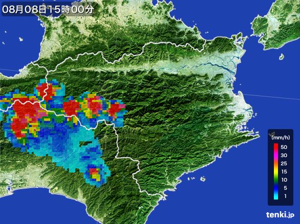 徳島県の雨雲レーダー(2015年08月08日)
