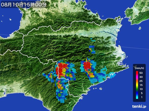 徳島県の雨雲レーダー(2015年08月10日)