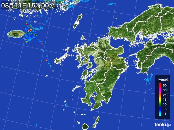 九州地方の雨雲レーダー(2015年08月11日)